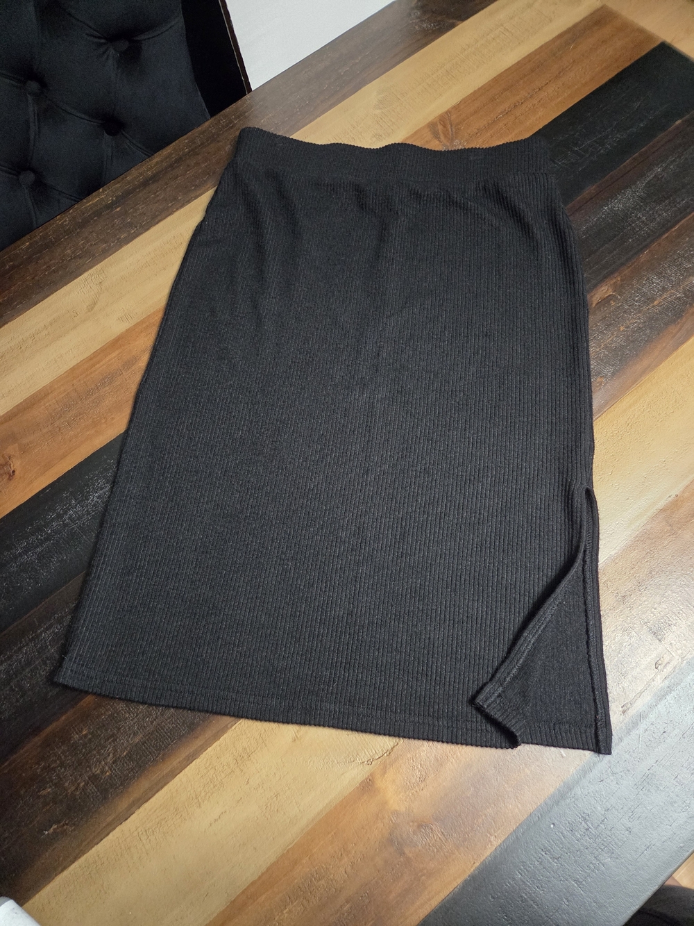 Black Ribbed Midi Skirt